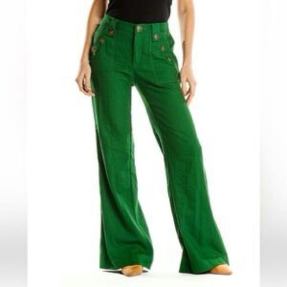 Anthropologie Corey Lynn Calter Green Party Wide Leg Trousers 8P - Picture 1 of 8
